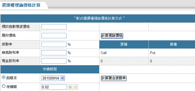 選擇權理論價格、波動率計算